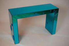 Mirrored Seagreen console table with blue glass bubble spots - 3584570