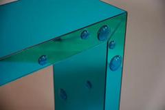 Mirrored Seagreen console table with blue glass bubble spots - 3584571