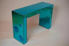 Mirrored Seagreen console table with blue glass bubble spots - 3584593