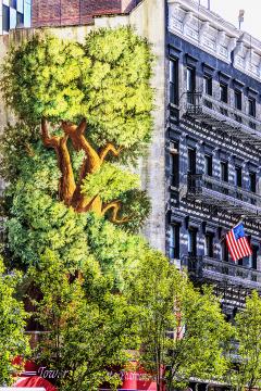 Mitchell Funk American Flag Swaying from a New York City Building With Graffiti Wall Art - 3440910