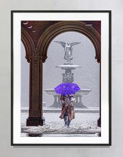 Mitchell Funk Bethesda fountain Central Park in Snow With Purple Umbrella - 3849853