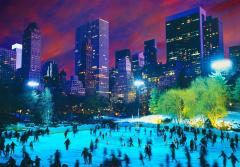 Mitchell Funk Central Park Ice Skaters at Night Purple Sky in New York City - 3644717