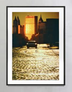 Mitchell Funk Cobblestone Road to Lower Manhattan Skyline in Golden Light - 3099893