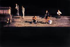 Mitchell Funk Figures on New York Steps in Gold Chiaroscuro Caravaggio Light - 3336323