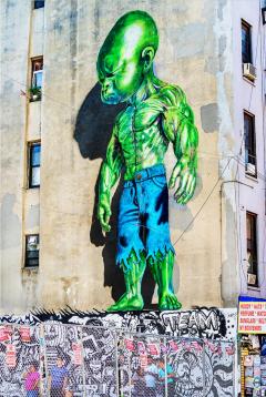 Mitchell Funk Graffiti Wall with Little Green Man Urban Art Sci fi - 3765928