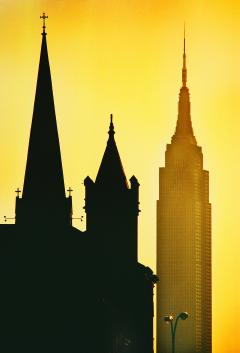Mitchell Funk Inspiring Spires Empire State Building in New York City at Gold Sunset - 3429521