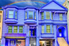 Mitchell Funk Joyful San Francisco Victorian in Purple with Rainbow like Gay Flag - 3441047