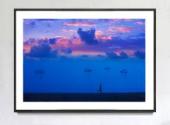 Mitchell Funk Magenta Sky at Dusk Serene Sky in Blue and Magenta Running Man and Boats - 3677514