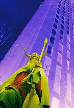 Mitchell Funk Moondog in Infrared Against Black Rock CBS Building Street People - 3515823