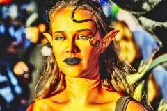 Mitchell Funk Portrait of Green Eyed Sci Fi Star Trek Girl in Golden Light in Times Square - 3744343