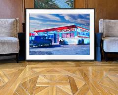 Mitchell Funk Retro Urban Street Photograph A Conversation in Blues and Reds - 3581304