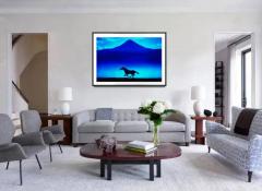 Mitchell Funk Solitary Running Horse Silhouetted against Blue Mountain - 3631107