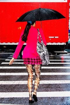 Mitchell Funk Street Fashionista in Pink Ensemble on New York City Rainy Day - 3581300