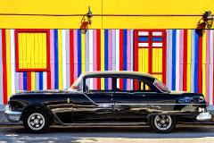 Mitchell Funk Vintage Car Against Colorful Striped Yellow Wall Primary Colors - 3205286