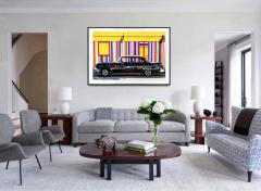 Mitchell Funk Vintage Car Against Colorful Striped Yellow Wall Primary Colors - 3205289