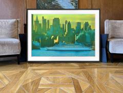 Mitchell Funk Vintage New York Skyline Impressionist Yellow and Green - 3863936