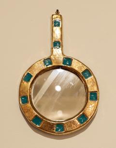 Mithe Espelt A Mithe Espelt Blue and Gold Hand Mirror circa 1970 - 3904629