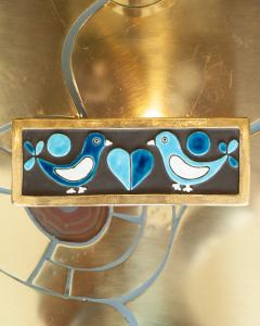 Mithe Espelt Mid Century Gold and Blue Ceramic Box with Birds by Mith Espelt - 3883271