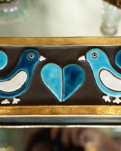 Mithe Espelt Mid Century Gold and Blue Ceramic Box with Birds by Mith Espelt - 3883273