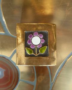 Mithe Espelt Mid Century Gold and Purple Ceramic Box with Flower by Mith Espelt - 3883251