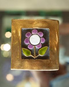 Mithe Espelt Mid Century Gold and Purple Ceramic Box with Flower by Mith Espelt - 3883253