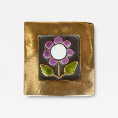 Mithe Espelt Mid Century Gold and Purple Ceramic Box with Flower by Mith Espelt - 3885001