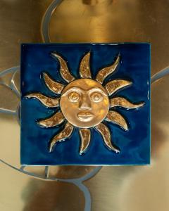 Mithe Espelt Mid Century Vivid Blue Ceramic Box with Golden Sun by Mith Espelt - 3883289