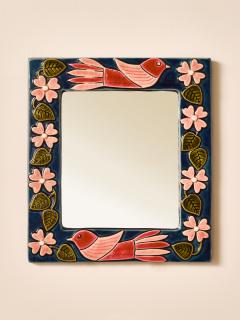 Mithe Espelt Mith Espelt Bird and Blossom Mirror in Glazed Ceramic - 4693833