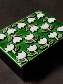 Mithe Espelt Mith Espelt Glazed Ceramic and Wood Box with Repeating Floral Pattern - 4715381
