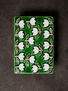 Mithe Espelt Mith Espelt Glazed Ceramic and Wood Box with Repeating Floral Pattern - 4715382