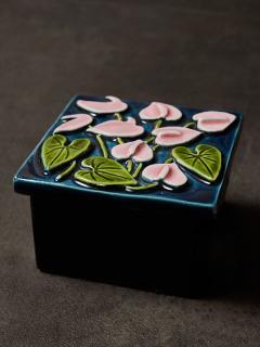 Mithe Espelt Mith Espelt Glazed Ceramic and Wood Box with Stylized Floral Motif - 4715281