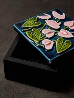 Mithe Espelt Mith Espelt Glazed Ceramic and Wood Box with Stylized Floral Motif - 4715376