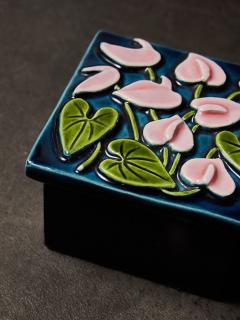 Mithe Espelt Mith Espelt Glazed Ceramic and Wood Box with Stylized Floral Motif - 4715377