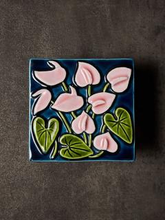 Mithe Espelt Mith Espelt Glazed Ceramic and Wood Box with Stylized Floral Motif - 4715378