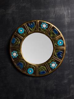 Mithe Espelt Round Mithe Espelt Ceramic Mirror with Blue Flower Decors - 4715275