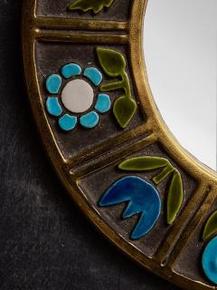 Mithe Espelt Round Mithe Espelt Ceramic Mirror with Blue Flower Decors - 4715352