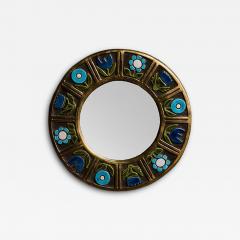 Mithe Espelt Round Mithe Espelt Ceramic Mirror with Blue Flower Decors - 4767809