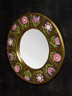 Mithe Espelt Round Mithe Espelt Ceramic Mirror with Flower Decors - 4715347