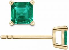 Mixed Cut Emerald Stud Earrings in Solid Gold - 3974455