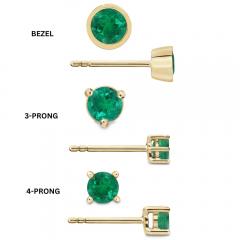 Mixed Cut Emerald Stud Earrings in Solid Gold - 3974498