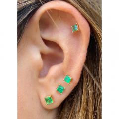 Mixed Cut Emerald Stud Earrings in Solid Gold - 3974503