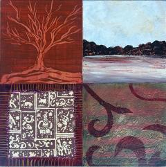 Mixed Media on Wood Block Paintings by Artist Cat Tesla Set of 4 - 4530038