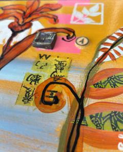 Mixed Media on Wood Block Paintings by Artist Cat Tesla Set of 4 - 4530076