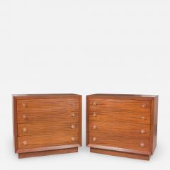 Modern Age Ribbon Mahogany and Lucite Disk Drawer Pull Four Drawer Commodes - 2794952