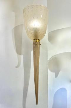 Modern Art Deco Style Beige Gold Frosted White Murano Glass Round Wall Lights - 4182259