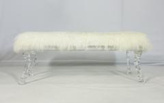 Modern Bench With Lucite Hooved Legs Mongolian Fur Upholstery - 4128751