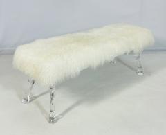 Modern Bench With Lucite Hooved Legs Mongolian Fur Upholstery - 4128764