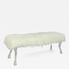 Modern Bench With Lucite Hooved Legs Mongolian Fur Upholstery - 4130223