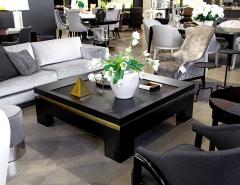 Modern Black Coffee Table with Gold Leaf Accents - 3627682