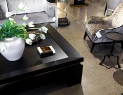 Modern Black Coffee Table with Gold Leaf Accents - 3627684